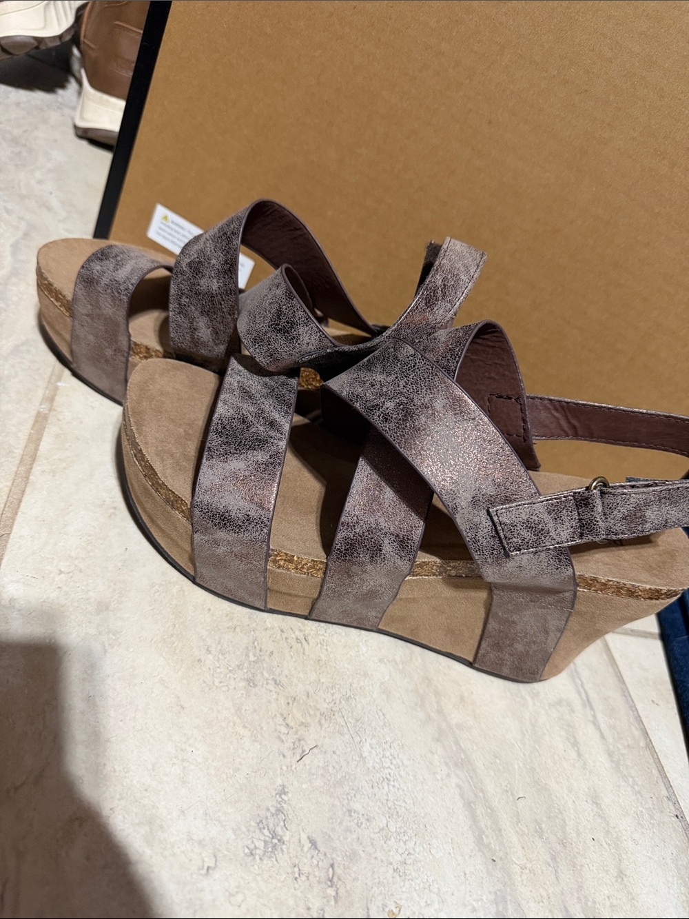 Pierre Dumas Taupe Strappy Wedge Sandal